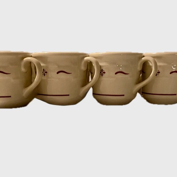 8 Longaberger Mugs Woven Traditions Pottery 4" Coffee Cups Red/Brown Pattern VTG - Picture 10 of 10